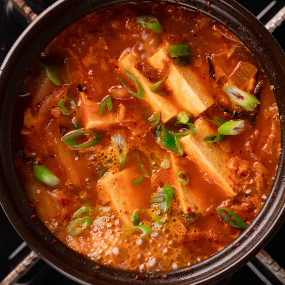 Kimchi-jjigae stew in a pot